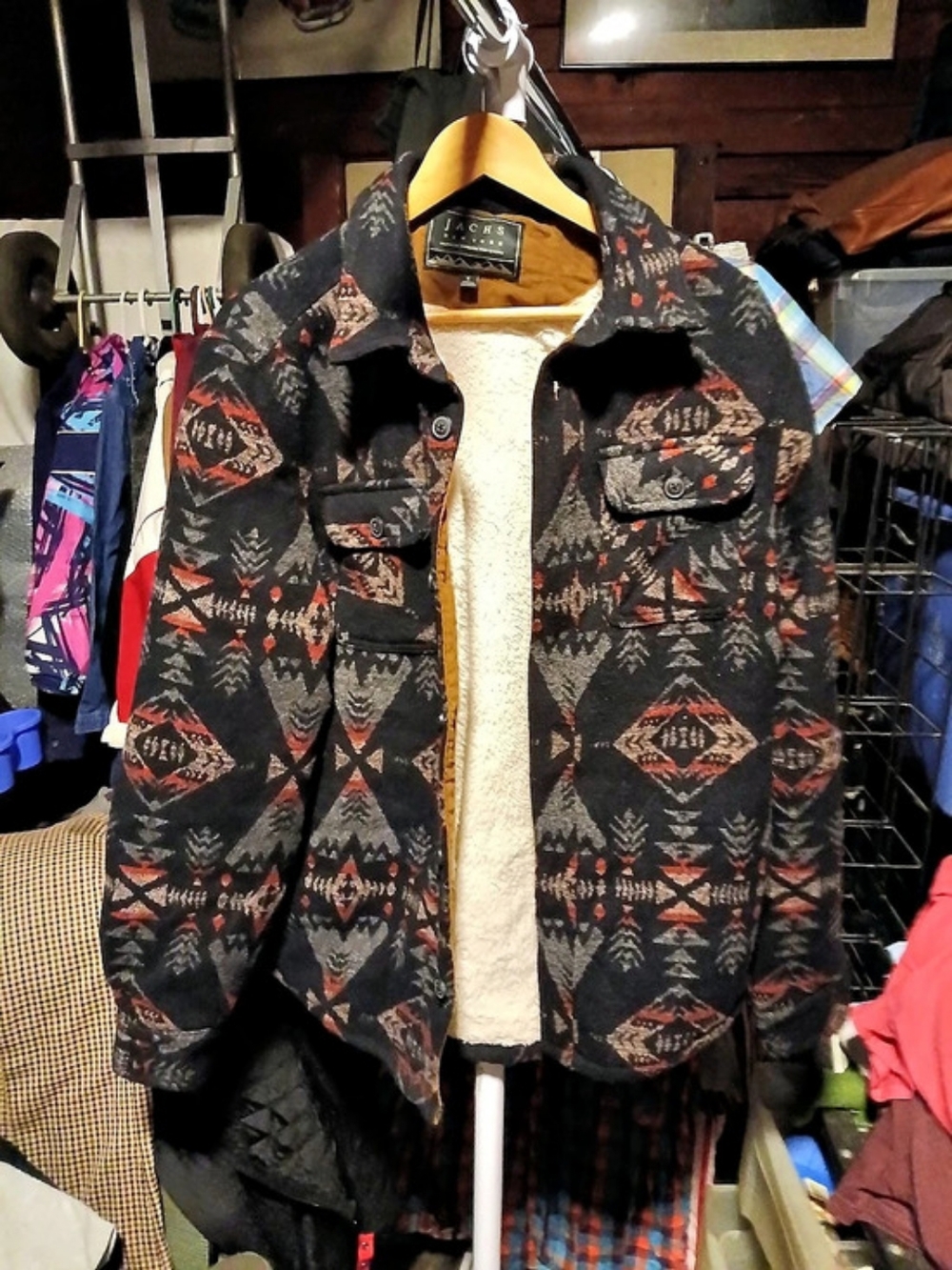 Jachs NY Sherpa Lined Wool Blend Shirt Jacket in Black & Red